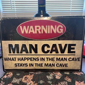 Man Cave 💪 Metal  "Warning"  Sign 🪧 (new and sealed) 12" Wide x 8' Tall